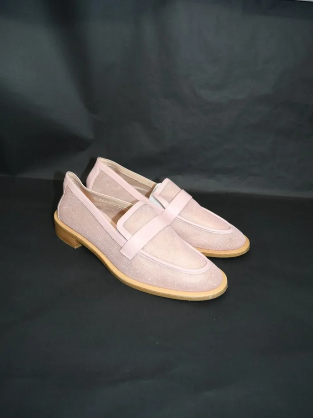 $550 STUART WEITZMAN palmer glitter mesh loafer VAMP SLIP ON PINK 9 (PD17)